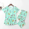 Cotton Pajamas Set Short Sleeve T-shirt Long Pants 2Piece/Set Summer Sexy Pyjama Big Size Mom Homewear Cozy Plus Sleepwear 210809