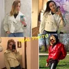 Ftlzz anlända kvinnor faux läderjacka pu motorcykel biker beige coat mode turndown krage lösa streetwear