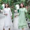 Etnische kleding Vrouwen kleden Chinese traditionele kostuums qipao cheongsam elegante zomer losse rokken uitgehold uit katoenen linnen casual streetwe