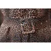 Leopard Print Bowknot Spring Autumn Dress Women Elegant Belt Short Chiffon V Neck Brown A-line 210427