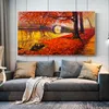 Árvores de outono árvores caindo vermelho folhas lindas paisagem pintura de lona estilo estilo decoração parede nórdica decor decoração arte cuadros