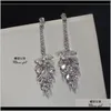 Boucles d'oreilles lustre bijoux étincelants longs bijoux de luxe 925 Stelring Sier Marquise topaze blanche Cz diamant pierres précieuses femmes mariage Dangle E