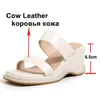 Meotina Dames Slippers Schoenen Echt Lederen Sandalen Wiggen Hoge Hak Dia's Vierkante Teen Koe Lederen Dame Schoenen Zomer Wit 42 210608