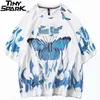 Mens Hip Hop T Shirts Blue Fire Flame Butterfly Streetwear Tshirt Harajuku Summer Short Sleeve T Shirt Cotton Tops Tees 210319