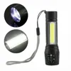 Linterna LED COB T6 portátil, impermeable, táctica, recargable por USB, para acampar, con zoom, foco, lámpara de luz nocturna