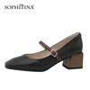 SOPHITINA Retro Mary Jane Scarpe da donna Tacco spesso Scarpe con punta quadrata Fatte a mano Quotidiano Fibbia quadrata in metallo Pompe femminili AO568 210513