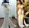 Elegant Mermaid Wedding Dresses With Gold 3D Floral Applique Custom Made Satin Side Slit Plus Size Vestido De Novia Ruffles Beach 403