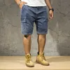 Plus Size 48 50 52 Men's Loose Blue Denim Shorts Summer Big Pocket Straight Jeans Cargo Shorts Male Brand 210720