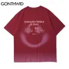 Gonthwid Tees Tops Hip Hop Streetwear Karikatür Hayvanlar Graffiti Gülümseme Baskı Kısa Kollu T-Shirt Pamuk Rahat Harajuku Tişörtleri C0315