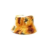 Sunflower Printed Fisherman Hat Women Double Face Sunshade Chic Flat Top Bucket Hats Outdoor Sunscreen Female Basin Cap Wide Brim Elob22