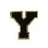 Zwarte letters met gouden glitter chenille stoffen vlekken handdoek borduurwerk regenboog gritt alfabet ijzer op stickernaam kleding diy 3009216