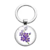 Lavender Glass Cabochon Key Rings Metal Picture Keychain Handtas Hangt voor vrouwen Kinderen Fashion Jewelry Will en Sandy