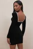 Женщины сексуальные дизайнер глубоко V-шеи блестящие черные повязки платье зимние дамы элегантные бодиконкурс Vestido 210527