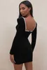 Kobiety Sexy Designer Głębokie V Neck Sparky Black Bandaż Dress Winter Ladies Elegant Bodycon Party Vestido 210527