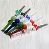 Rökning Mini Nectar Kit Glass Dab Straw Pipes med rostfritt stål Tip Quartz Tips 14mm Manliga Joint Water Bongs Wax Oil Rigs