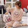 Pigiama Set Flanella Warm Homewear Donna Inverno Sleepwear Peluche Pigiama Ragazze Cartoon Camicia da notte Pigiama Mujer Abiti da casa Pjs 211215