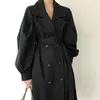 Automne Oversize Femme Casual Long Trench-Coat Style Coréen Vintage Lanterne Manches Outwear Élégant Taille Bandage Coupe-Vent 210514