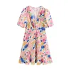 Femmes Sexy V-Col V-Col Floral Imprimer Mini Robe à volants à manches courtes Retour Zipper Robes féminines Robes 210430