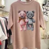 Casual Knitted High-quality Cotton Short Sleeve T-shirt Women Korea Diamond Inlaid Bear Harajuku Loose Thicken Tees Tops 210623