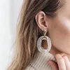 Geometric Oval Resin Statement Drop Earrings for Women White Color Korean Style Sweet Girl Wedding Fashion Jewelry 2021