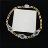 Full Diamond Emerald Halsband Designer Letter Pendant Halsband Högkvalitativ dubbel Alfabetet Rhinestone Metal Chain Palace Style J1993