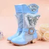 プリンセスガールズハイブーツ冬の子供たちのブーツ子供雪の靴の膝のブーツの上の暖かいソフトかわいいブランドファッション211108