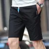 Cotton Shorts Summer Men Casual Drawstring Short Pants Knee Length Work Male Bermudas Solid Color Thin 210713