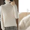 autumn and winter women's cashmere knit sweater solid color leaf high neck base women 211215