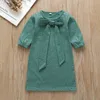 Niemowlę Baby Dzieci Dziewczyny Sukienki Z Długim Rękawem Bawełniana Solidna Lace-UP Bowknot Jesień Sukienka Toddler Girl Winter Prinsessenjurken Meisjes 1771 B3