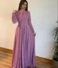 Vintage V-Neck A-Line Long Sleeve Chiffon Prom Dresses with Pockets Zipper Back Robe De Soiree Evening Formal Party Gowns