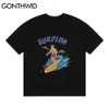 Thirts Hip Hop Streetwear Harajuku мультфильм серфинг принт с коротким рукавом футболки мужские мода хлопок свободные повседневные вершины 210602