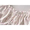 - 新鮮で甘いガーリースタイルのパフスリーブ花のシャツ夏の女性のスリム弾力性の小さいトップファッション210508