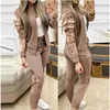 YICIYA Women's casual Plaid sewing suit, autumn lace tights + long sleeve zipper coat, neckline support coat tracksuit 210925
