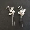 Handmade Crystal Rhinestone Freshwater Pearls Flower Bridal Hair Comb Pin Set Wedding Accessory Women Jewelry Clips & Barrettes