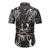 Moda Ramos Imprimir Mens Hawaiian Camisas De Manga Curta Verão Baggy Casual Algodão Praia Camisetas Casa de férias Festa Chemise 210522