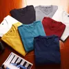 Varsanol Cotton Sweater Men Long Sleeve Pullovers Outwear Man V-Neck sweaters Tops Loose Solid Fit Knitting Clothing 8Colors 211102