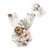 Baby Romper Jumpsuits Sets Floral Print Backless Sleeveless Ruffled Girl Romper Headband 2PCS Set INS Infant Bodysuit Kids Clothing NEW 592 K2