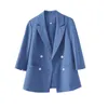 Blue rose élégant bureau bureau femme travail porter deux pièces ensemble féminin double bouton vestes blazer tops + shorts de costume ensembles de costumes 210513