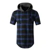 Men's Short Sleeve Hoodie Plaid Shirt Hip Hop Fashion Streetwear Shirts Short Sleeve Loose Casual Check Top Shirt Chemise Homme 210522