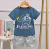 Pijamas de algodão de verão pijama de manga curta t-shirt shorts roupas para adolescentes roupas menina desenhos animados menino nightgown service 211109