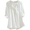 Sommer Frauen Hemd Plus Größe Lose Beiläufige V-ausschnitt Weiße Bluse Baumwolle Weibliche Halbe Hülse Solide Tops Und Blusen Dame Kleidung d77 210512