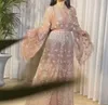 Vestido de noite yousef aljasmi zuhair murad renda rosa aplica cristais prateados manga longa cape kim kardashian kylie jenner