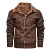 Oein Mens Vintage Leather Jackor Vinter Motorcykel Fur Stand Collar Male Biker PU Coats Fashion Windbreaker Ytterkläder 211111