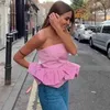 Hors épaule volants sans manches Crop Top Beach Party Club Sey Camis Cool Femmes Chic Street Casual Tops Rose Automne Hiver 210427
