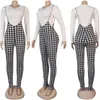 Anjamanor Houndstooth Suspender mono Mujer de 2 piezas Juego de pantalones Sexy Club Trajes para mujeres Conjuntos a juego Venta al por mayor D35-CI36 Y0702