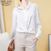 Camicie in raso larghe Office Lady Camicia bianca moda elegante Primavera manica lunga Camicette blusas 12607 210506