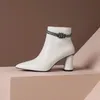 Meotina Crystal Real Leather High Heel Ankle Boots Women Shoes Pointed Toe Thick Heels Zip Short Boots Female Autumn Winter 41 210520