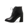 Kvinnor Skor Vinter Ankel Boots Zipper Chunky Heels Kort spets Upp Super High Heel Kvinna Höst Stor storlek 3-10 210517