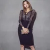 lace office Tight Dress korean ladies Summer Long Sleeve SExy hollow out club Party SHeath for women clothing 210602