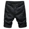 Summer Pure White Black Lightweight Ripped Denim Shorts Classic Brand Clothing Young Men's Slim Straight Casual Jeans